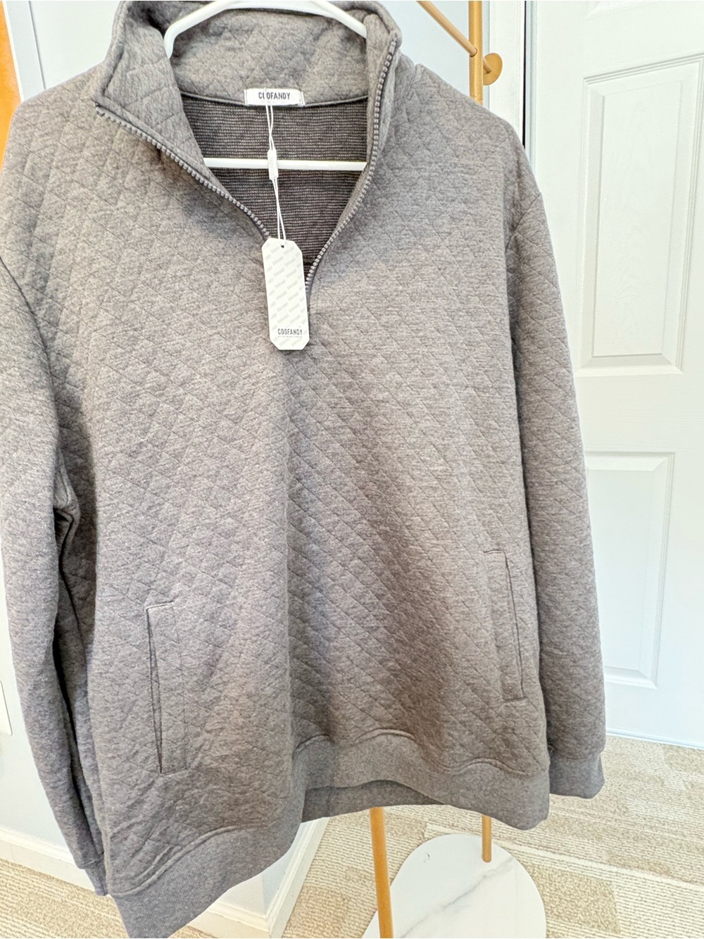 C/O GANSY Men's Quilted Half-Zip Sweater - Gray